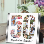 Plaque Photo Collage photo Numéro personnalisé 50 Anniversaire<br><div class="desc">50th Birthday Plaque - personnalisée avec un collage photo de vos photos préférées et texte personnalisé. Le modèle photo est configuré pour vous permettre d'ajouter vos photos, qui seront affichées sous la forme d'un nombre 50. On peut aussi customiser le libellé actuel, qui dit "Félicitations [nom] !". Parcourez mon magasin...</div>