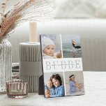 Plaque Photo Collage photo personnalisé "Bubbe" Petits-enfants<br><div class="desc">Créez un cadeau sucré pour grand-mère avec cette plaque de collage de quatre photos. "BUBBE" apparaît dans le centre en lettres gris chic,  avec votre message personnalisé et les noms des petits-enfants superposés.</div>