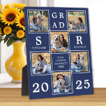 Plaque Photo Collage photo personnalisé Navy Blue Graduation<br><div class="desc">Célébrez votre diplômé et offrez un cadeau personnalisé avec cette plaque de graduation de collage photo personnalisée. Cette plaque de collage photo unique est un souvenir précieux. Customisez avec 6 de vos photos préférées d'études supérieures ou collégiales, et personnalisez avec l'année de diplôme, le nom monogrammé, le lycée ou collège....</div>
