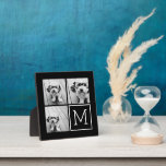 Plaque Photo Collage photo tendance noir et blanc avec Monogram<br><div class="desc">Utilisez 3 photos carrés pour créer un cadeau unique et personnel. Ou vous pouvez garder le chiot hipster et faire un gardien branché. Si vous avez besoin d'ajuster les images,  cliquez sur l'outil personnaliser pour apporter des modifications.</div>