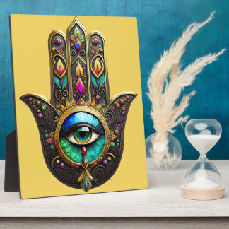 Plaque Photo Colorful Brown Gold Hamsa Rainbow Color Third Eye