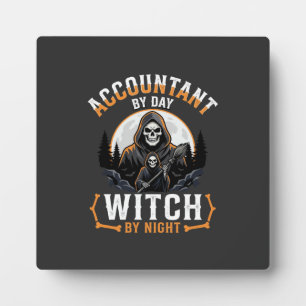 Plaque Photo Comptable Halloween le jour Sorcière la nuit Desig