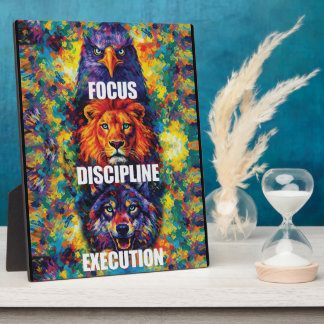 Plaque Photo Concentration Discipline Exécution Aigle Lion Loup