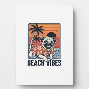 Plaque Photo Conception de gravure vintage pug ambiance plage_1