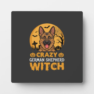 Plaque Photo Conception de sorcière berger allemand fou Hallowe