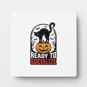 Plaque Photo Conception d'humour de fête de chat Halloween soci