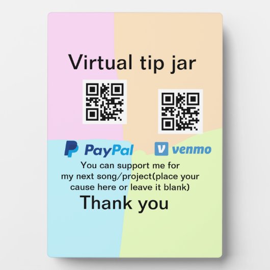 Plaque Photo Conseil virtuel jar q r code argent don PayPal ven (Devant)
