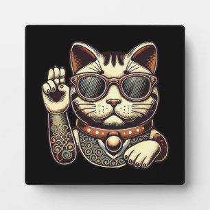 Plaque Photo Cool Vintage Maneki Neko Lucky Chat, Succès Argent