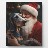 Plaque Photo Coonhound Bluetick avec Noël au Père Noël (Devant)