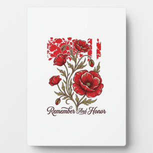 Plaque Photo Coquelicot Rouge Se souvenir et honorer Vintage Ch