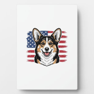 Plaque Photo Corgi patriotique drapeau américain vecteur vintag