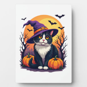Plaque Photo Costume de chat noir rétro Halloween citrouille po
