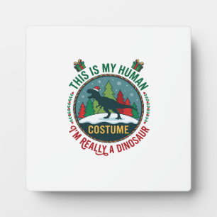 Plaque Photo Costume Humain Dinosaure Noël Chapeau de Père Noël
