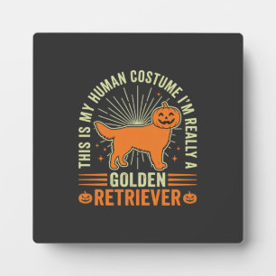 Plaque Photo Costume Humain Halloween Retriever D'or Vintage D
