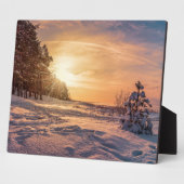 Plaque Photo Coucher de soleil sur la côte de la mer d'hiver (Côté)