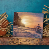 Plaque Photo Coucher de soleil sur la côte de la mer d'hiver (Côté)