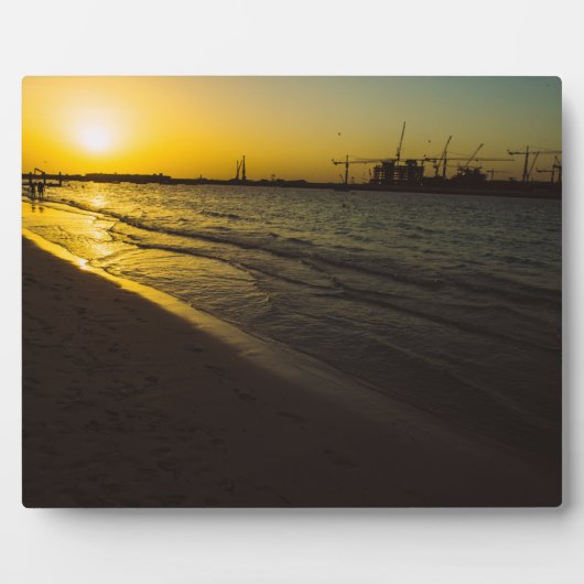 Plaque Photo coucher de soleil sur la plage de Dubaï (Devant)