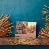 Plaque Photo Coucher de soleil sur le parc avec petit lac gelé (Côté)