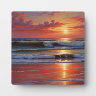 Plaque Photo Coucher Rouge Océan Peinture de paysage marin