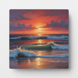 Plaque Photo Coucher Rouge Océan Peinture de paysage marin
