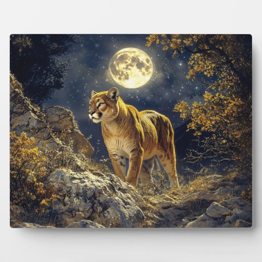 Plaque Photo Cougar in the Moonlight Wildlife Art (Devant)