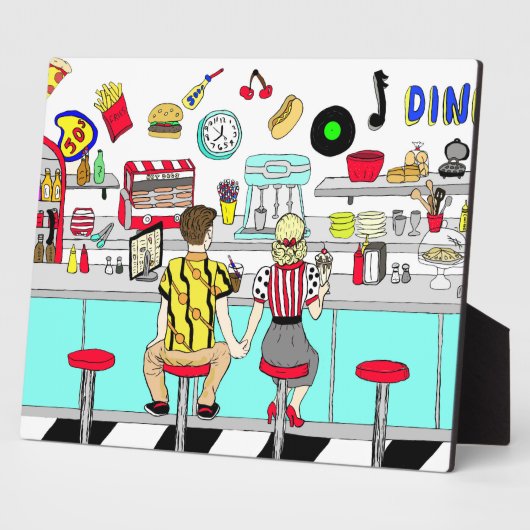 Plaque Photo Couple Holding Hands au dîner dans les années 1950 (Côté)