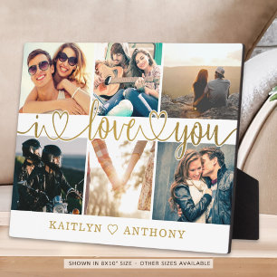 Plaque Photo Couple I LOVE YOU Photo Collage Gold Script Hearts