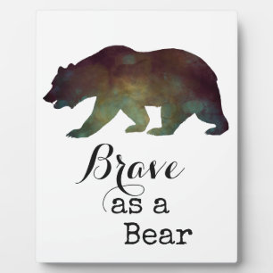 Plaque Photo Courageux comme un Ours Typographie Aquarelle