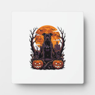Plaque Photo Couronne de citrouilles de Pitbull noir Halloween