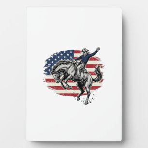 Plaque Photo Cow-boy de Rodéo Vintage Patriotique Cavalier de C