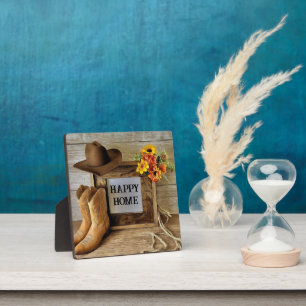 Plaque Photo Cowgirl Cowboy Style Maison Heureuse Avec Bottes D