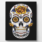 Plaque Photo Crâne à sucre rose jaune sur noir (Devant)