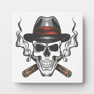 Plaque Photo Crâne de gangster avec chapeau fedora