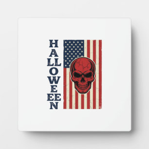 Plaque Photo Crâne d'Halloween Drapeau Patriotique Vintage Effr