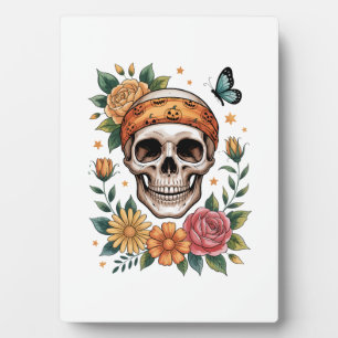 Plaque Photo Crâne Floral Halloween Sombre