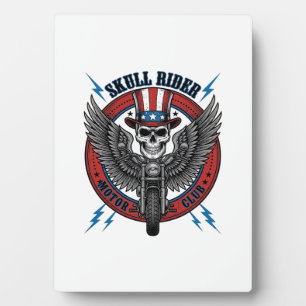 Plaque Photo Crâne Patriotique Moto Aigle Vintage
