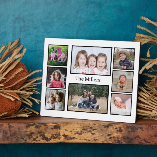Plaque Photo Create Your Own Family Nom 8 Photo Collage White (Côté)