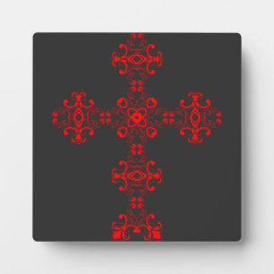 Plaque Photo Croix avec ornement rouge, Art décoratif sacré