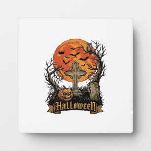 Plaque Photo Croix de Halloween Pierre tombale Crâne Citrouille