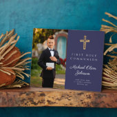 Plaque Photo Croix religieuse Premier communion Garçon Photo Bl (Côté)