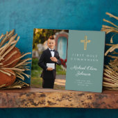 Plaque Photo Croix Verte Photo Boy First Communion (Côté)