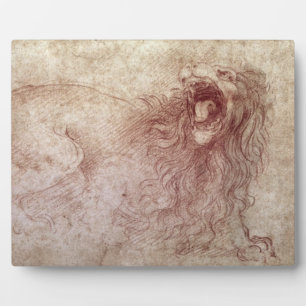 Plaque Photo Croquis d'un lion rugissant (craie rouge sur papie