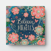 Plaque Photo Croyez en Miracles Floral Bleu et Rose (Devant)
