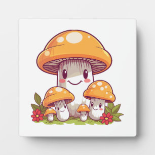 Plaque Photo Cueillette de champignons, style kawaii heureux