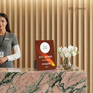 Plaque Photo Cuir Brun Tan Personnalisé Logo Entreprise Wifi
