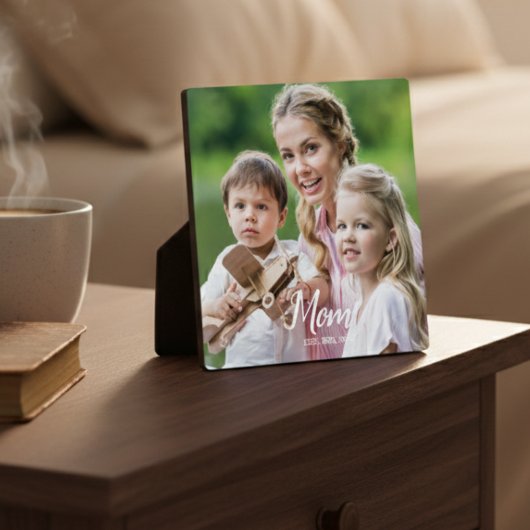 Plaque Photo Custom Mom Established Modern Script Photo 