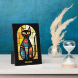 Plaque Photo Custom Name Faux Stained Glass Cat<br><div class="desc">See my store for more cat illustration items.</div>
