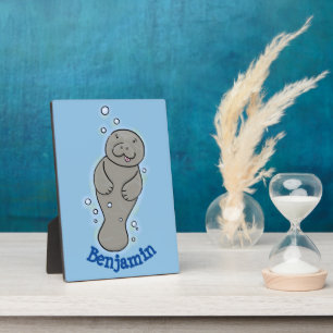 Plaque Photo Cute baby manatee with bubbles illustration