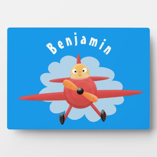 Plaque Photo Cute bird flying red airplane cartoon illustration (Devant)