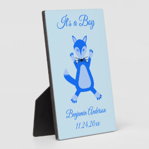 Plaque Photo Cute Blue Baby Boy Fox Faire-part de naissance per
